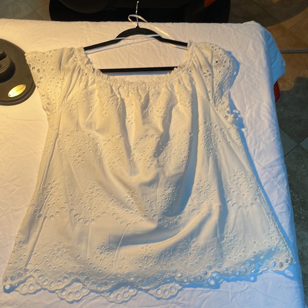 ADIVA XL white 100 percent cotton blouse with lined eyelet